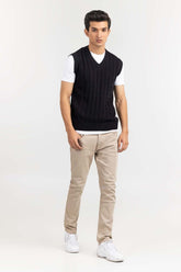 Black Cabling V Neck Sleeveless Sweater SWT-FSLVN22-200